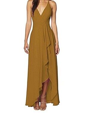 Bill Levkoff Chiffon Backless Mustard-Gold Mckinley Evening Formal Dress Size 22
